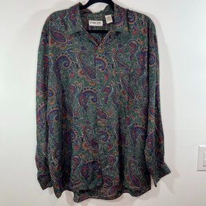 Mens Vintage Porcini By Brigata 100% Silk Shirt Paisley Button Up, L